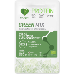 Green MIX białek roślinnych BIO w proszku 250g - BeOrganic