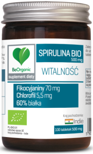 Spirulina Bio Witalność 500mg 100 tabletek BeOrganic