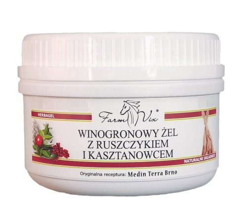 Żel winogronowy z Ruszczykiem i Kasztanowcem 350 ml - Polecany w przypadku obrzęków kończyn dolnych - FARM-VIX (NM).jpg