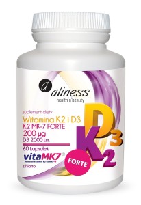 Naturalna Witamina K2 FORTE MK-7 200 µg z Natto + D3 - 60 kapsułek - ALINESS