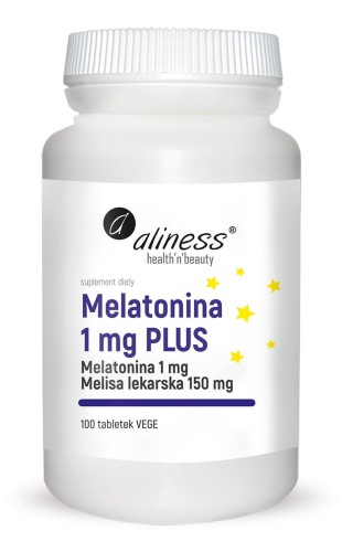 Melatonina 1 mg PLUS - Wspomaga zasypianie, 100 tabletek vege - ALINESS.jpg