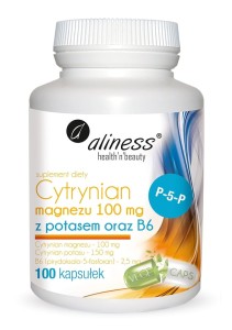 Cytrynian Magnezu 100 mg z potasem 150 mg, B6 (P-5-P) - 100 kapsułek Vege - ALINESS