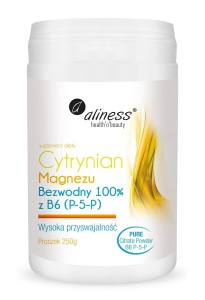 Cytrynian Magnezu BEZWODNY 100% z B6 (P-5-P) PROSZEK 250g - ALINESS