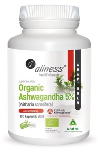 Organic Ashwagandha 5% KSM-66 500mg - 100 kapsułek Vege - ALINESS