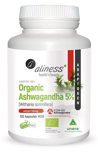 Organic Ashwagandha 5% KSM-66 500mg - 100 kapsułek Vege - ALINESS.jpg