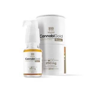 Olej konopny z ekstraktem z konopi włoknistych 250mg, 12ml - Fitokannabinoidy CBD CBDA CBG - CannabiGold Basic - HEMPOLAND