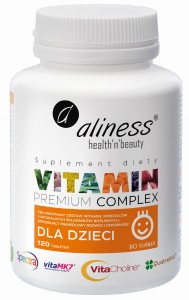 Premium Vitamin Complex dla dzieci, 120 tabletek do ssania - Wspierający prawidłowy rozwój i odporność dzieci - Aliness