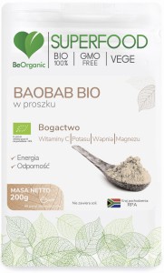 Baobab BIO w proszku - źródło witaminy C, potasu, wapnia, magnezu, błonnika pokarmowego - BEORGANIC (NM)