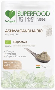 Ashwagandha BIO w proszku - Wspomaga witalność i odporność organizmu - BEORGANIC (NM)