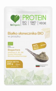 Białko słonecznikowe BIO w proszku - Źródło witaminy E, witaminy B1, witaminy B6, kwasu foliowego, błonnika pokarmowego - BEORGANIC (NM)
