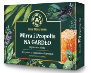 Mirra i Propolis Na Gardło 12 pastylek - Zdrowie Twojego gardła - HERBAL MONASTERIUM