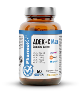 ADEK+C Max Complex Active 60 kapsułek - Naturalne formy witamin A,D,E i K - PHARMOVIT
