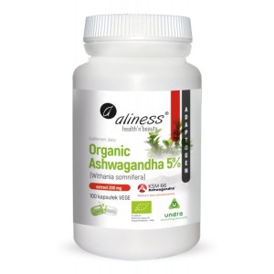 Organic Ashwagandha 5% KSM-66 200mg - 100 kapsułek Vege - ALINESS