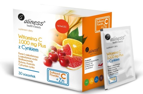 Witamina C 1000mg z cynkiem 30 sasz. Kwas L-askorbinowy L-askorbinian Sodu Bioflawonoidy Rutyna Acerola Cytrynian Cynku - ALINESS.jpg
