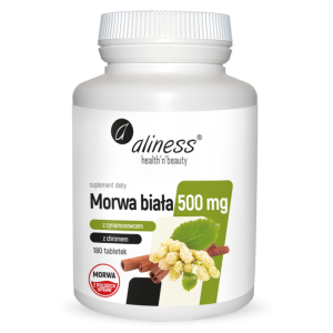Morwa biała 500mg 180 tabl.  z cynamonowcem i chromem ekstrakt z liści morwy białej morus alba L. cinnamomum verum - ALINESS