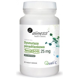 Dysmutaza ponadtlenkowa 60 tabletek tetraSOD antyoksydacja liofilizowane morskie mikroalgi T.Chuii kwas L-Askorbinowy - ALINESS
